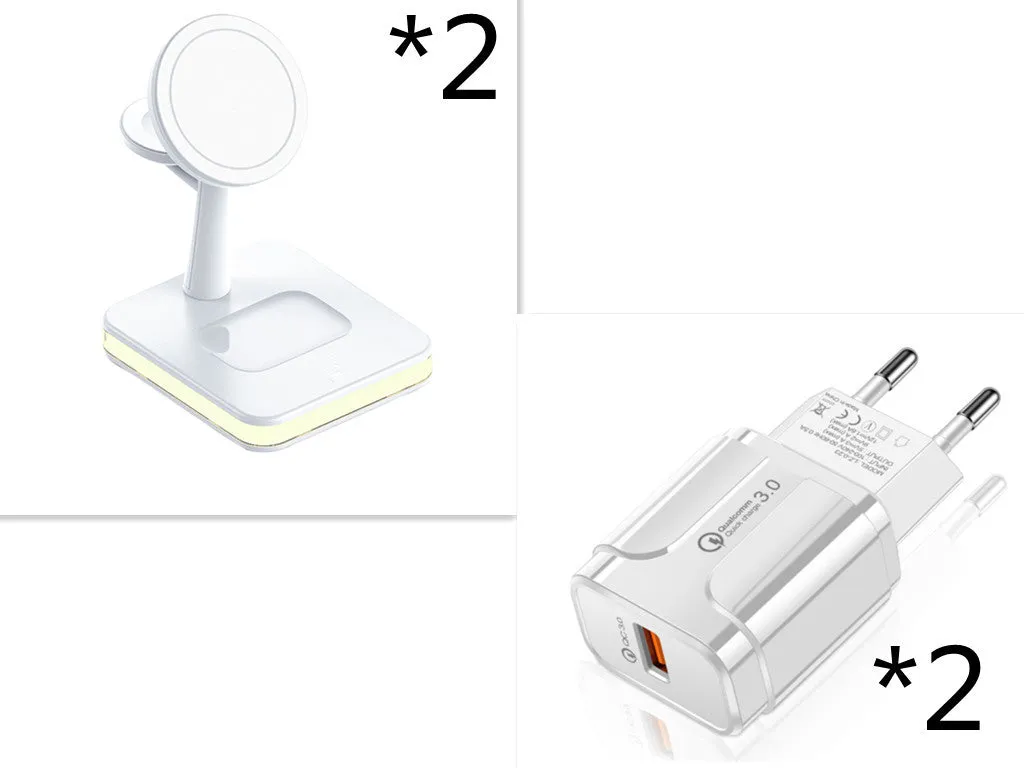 3-in-1 wireless charger magnetic bracket charging smartphone, watch, and earbuds on a desk
