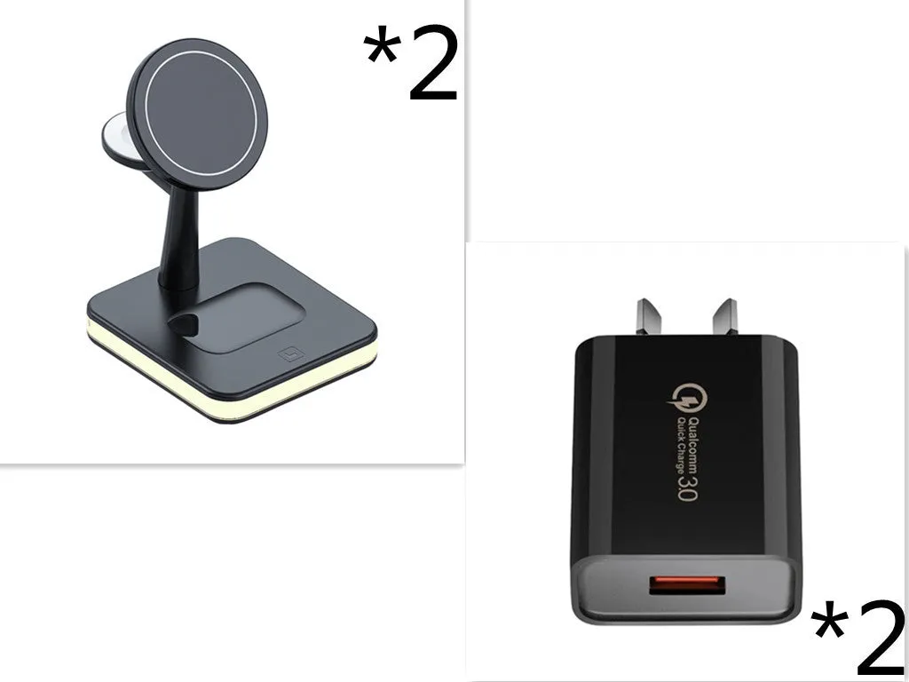 3-in-1 wireless charger magnetic bracket charging smartphone, watch, and earbuds on a desk