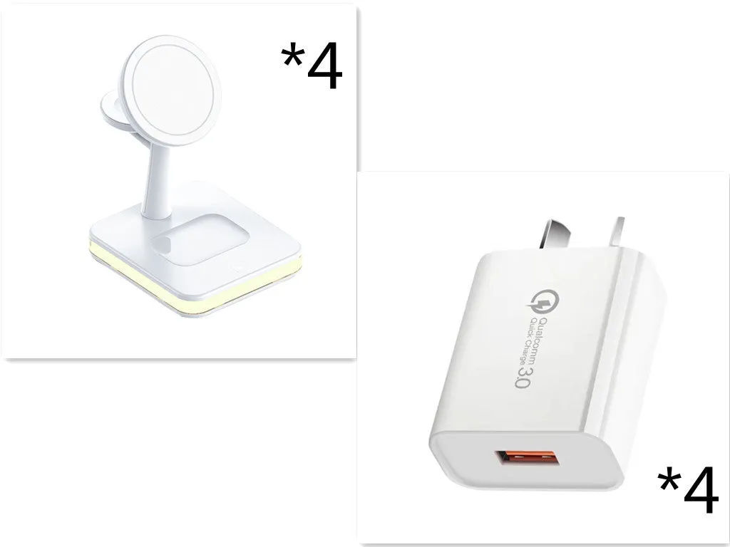 3-in-1 wireless charger magnetic bracket charging smartphone, watch, and earbuds on a desk