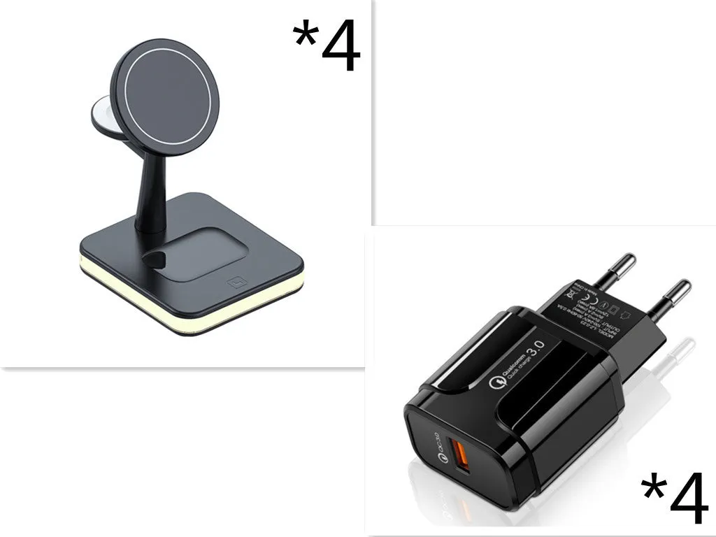 3-in-1 wireless charger magnetic bracket charging smartphone, watch, and earbuds on a desk