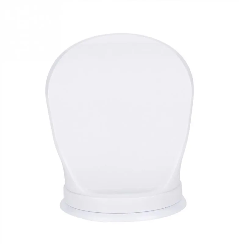 White plastic bathroom shower foot rest with suction cups on smooth tile