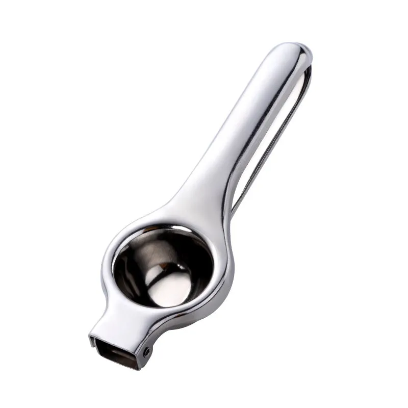 Manual stainless steel citrus juicer with hand press and round feed opening available in multiple colours