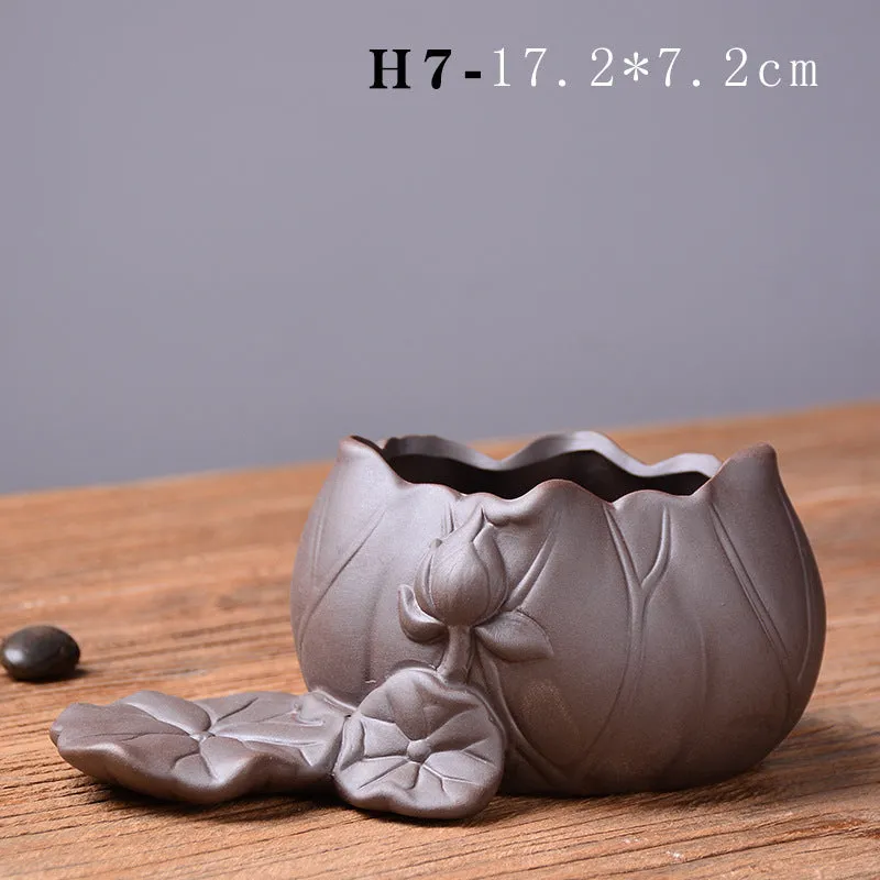 Ceramic desktop flowerpot with semi-manual grouting texture, stone revolve style
