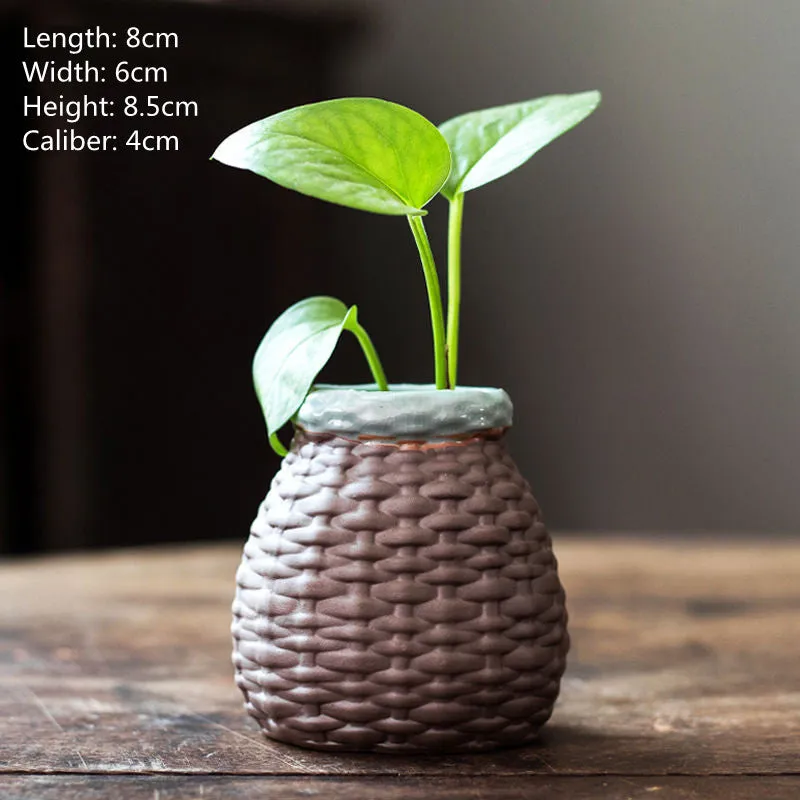 Ceramic desktop flowerpot with semi-manual grouting texture, stone revolve style