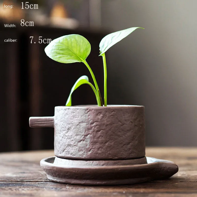Ceramic desktop flowerpot with semi-manual grouting texture, stone revolve style