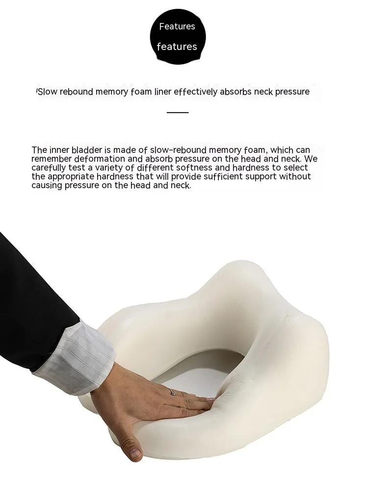 Memory foam U-shape travel neck pillow in light gray with magnetic closure, 30x25x15cm