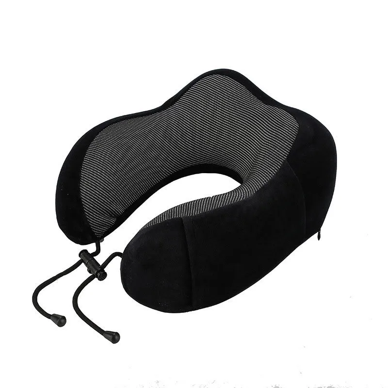 Memory foam U-shape travel neck pillow in light gray with magnetic closure, 30x25x15cm