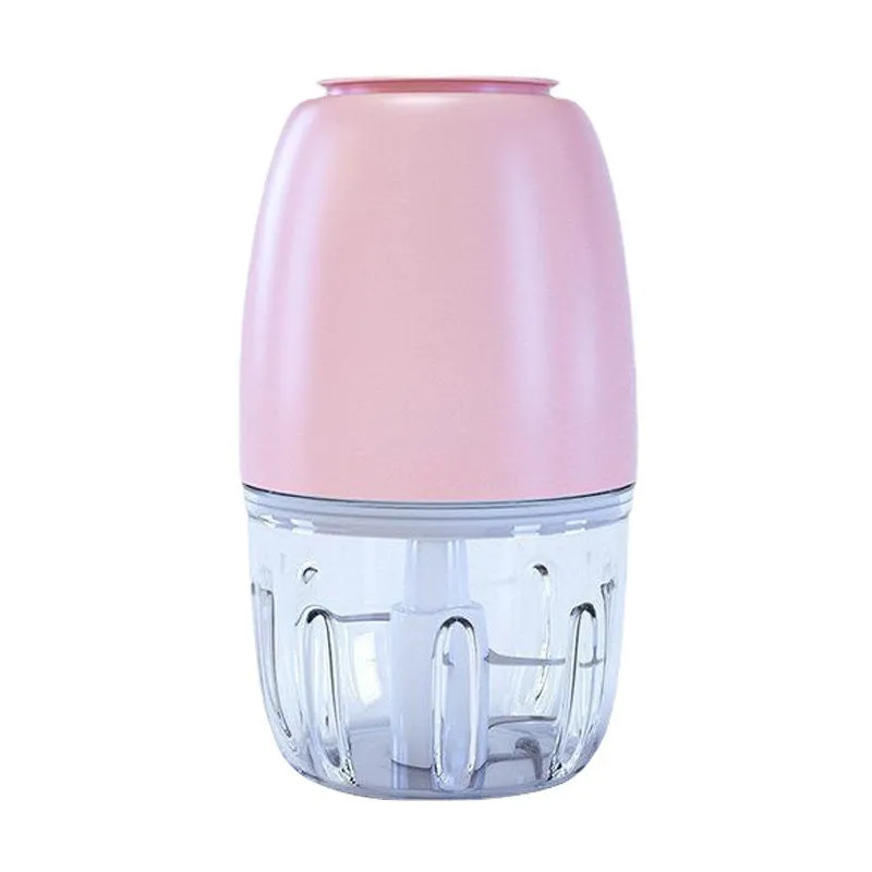 Household electric ice crusher in cherry blossom powder colour on countertop, 200W, 105x105x205mm