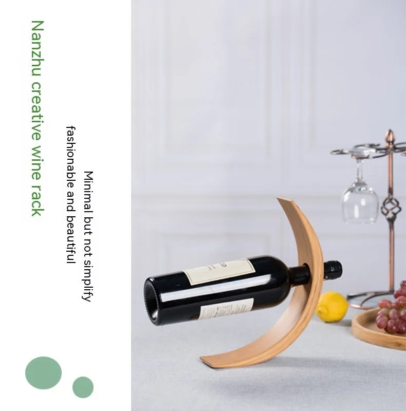 Bamboo wine bottle rack creative shelf semicircle design for kitchen bar