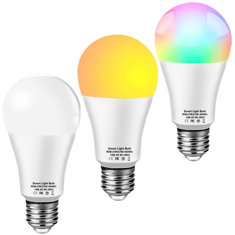 Tuya WiFi RGB smart bulb with E27 screw base, 10W-18W options, works with Alexa and Google Home