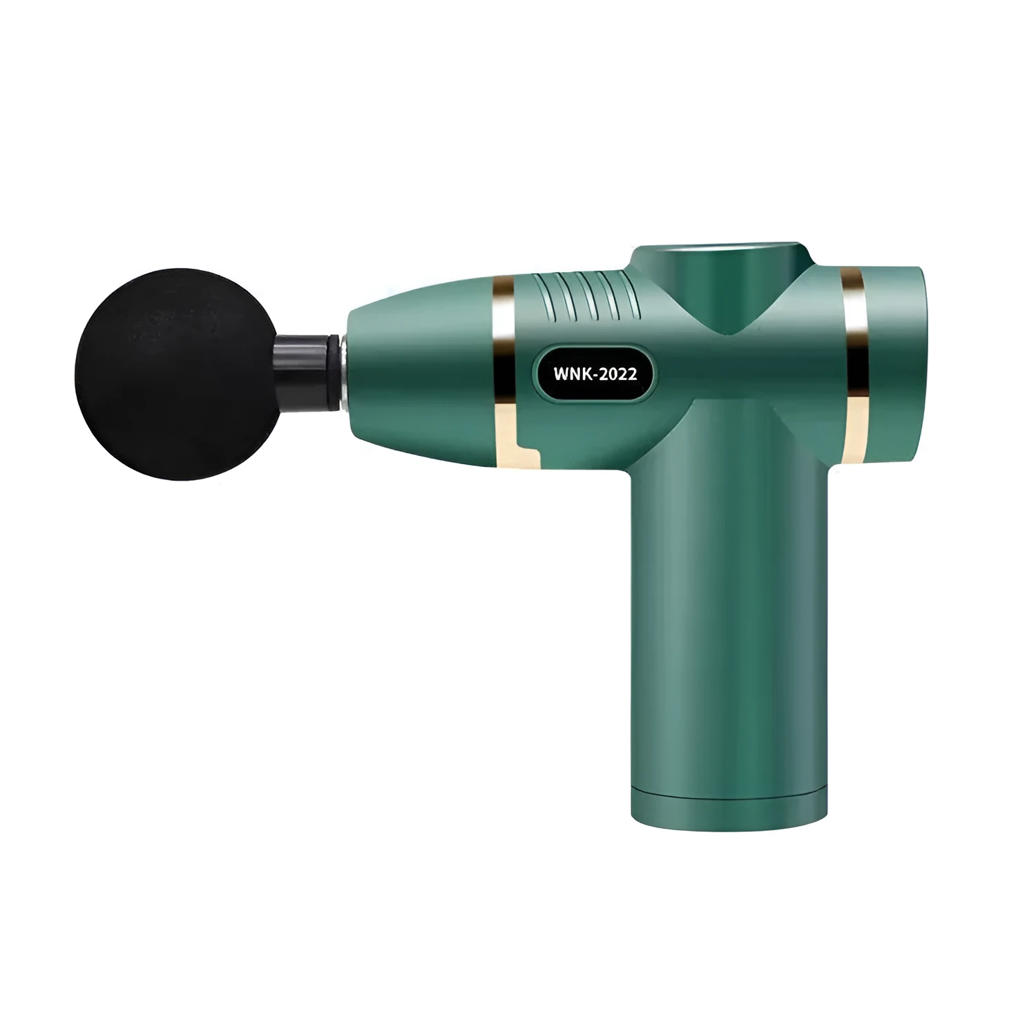 Compact mini massage gun in red, with USB port and control button, on white background