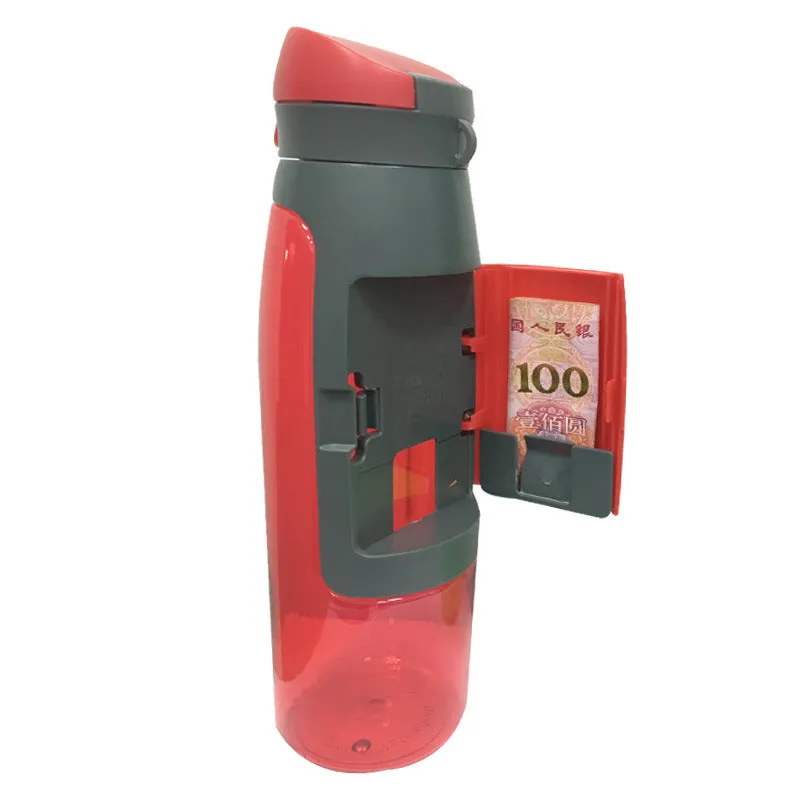 Black hidden security water bottle container with BPA-free lid on white background