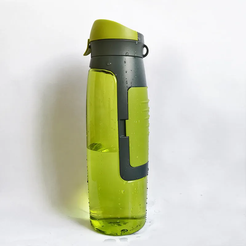 Black hidden security water bottle container with BPA-free lid on white background