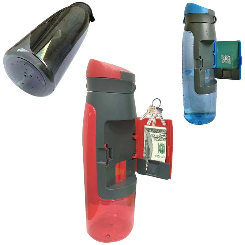 Black hidden security water bottle container with BPA-free lid on white background