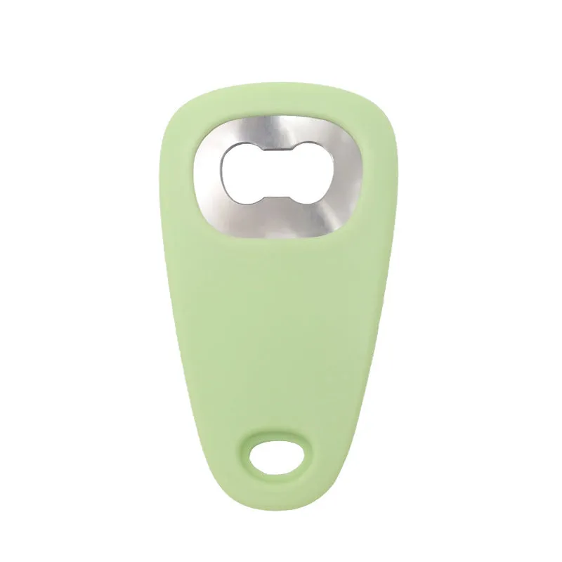 Six-piece kitchen gadget set with slicing knife, peeler, garlic masher, and bottle opener in colour box packaging