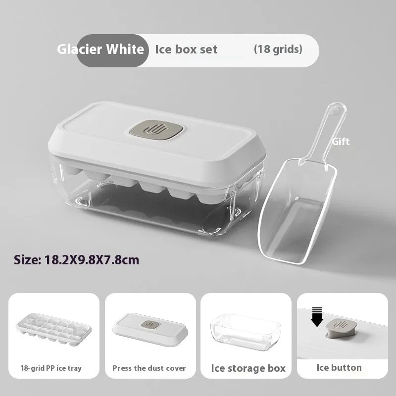 32 grid plastic ice cube tray with lid, storage box, and spatula in corn yellow colour