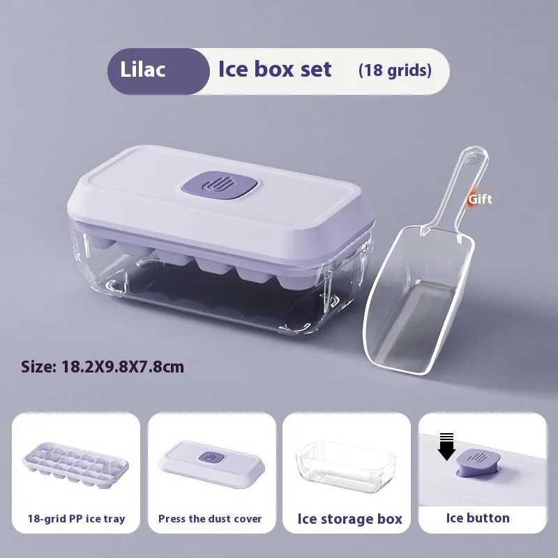 32 grid plastic ice cube tray with lid, storage box, and spatula in corn yellow colour
