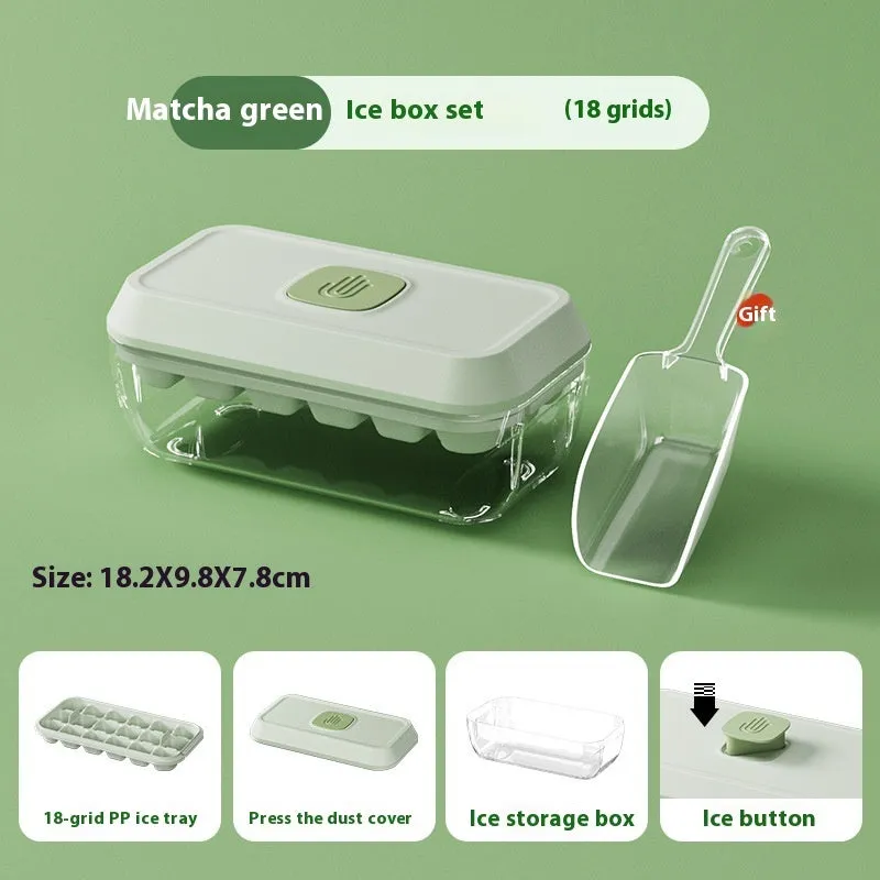 32 grid plastic ice cube tray with lid, storage box, and spatula in corn yellow colour