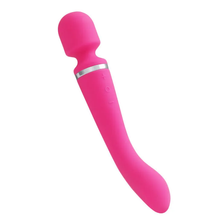 Double head vibrator in black silicone with USB charging port, for personal use.