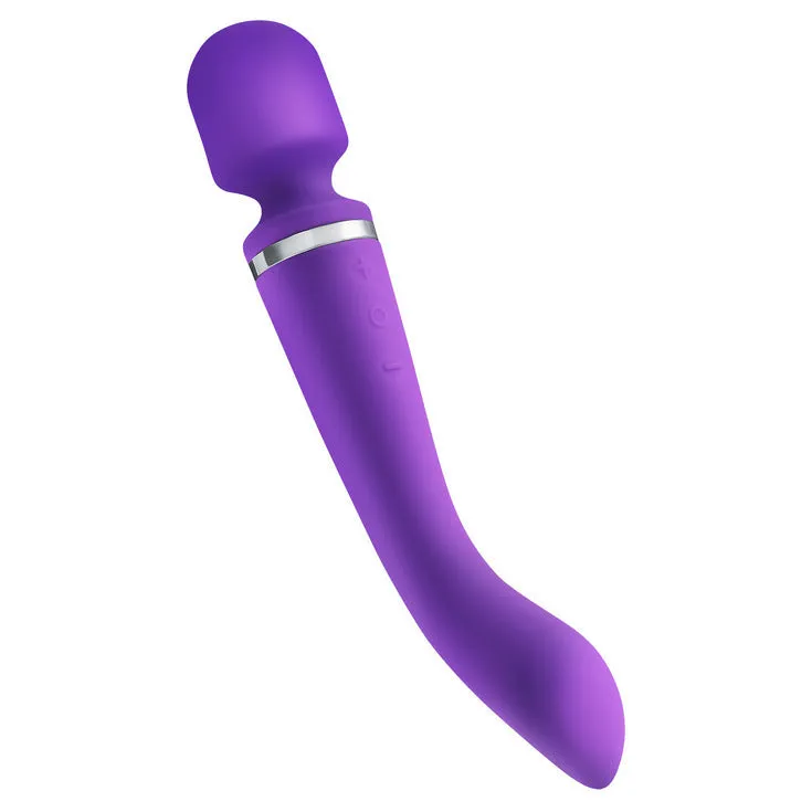 Double head vibrator in black silicone with USB charging port, for personal use.
