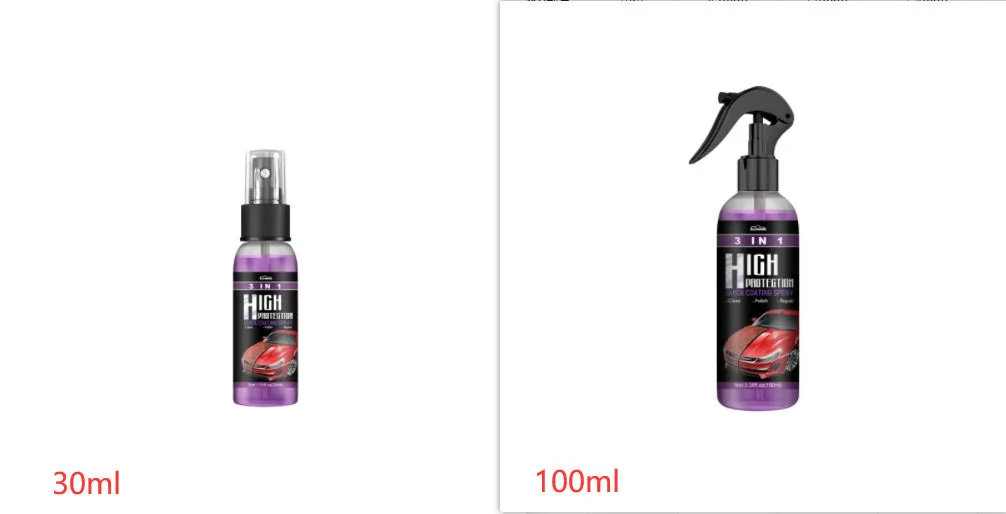 3 In 1 High Protection Fast Car Paint Spray Coating Agent in a PE bottle, 30ml and 100ml sizes