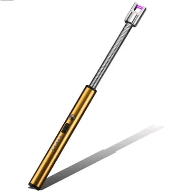 Rechargeable windproof electric lighter with USB charging, flameless design, 255mm length in ice blue finish