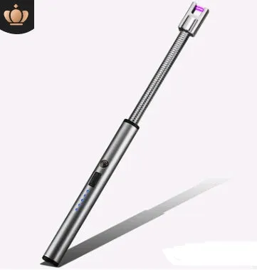 Rechargeable windproof electric lighter with USB charging, flameless design, 255mm length in ice blue finish