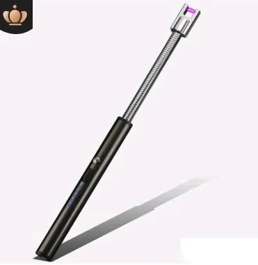 Rechargeable windproof electric lighter with USB charging, flameless design, 255mm length in ice blue finish