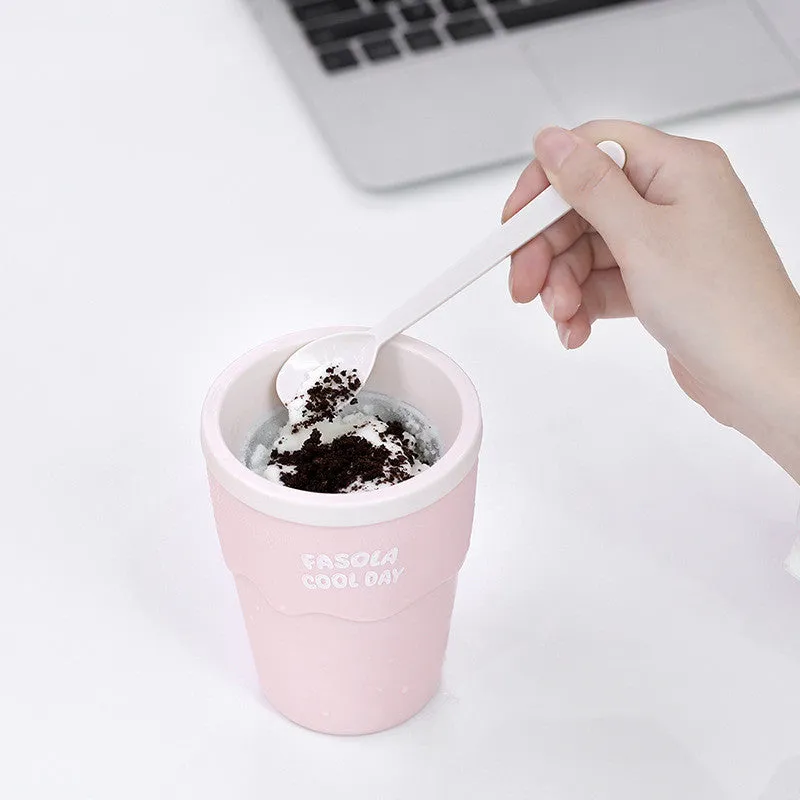 Blue slush ice maker freeze cup on white background, 200ml reusable slush mug for DIY drinks