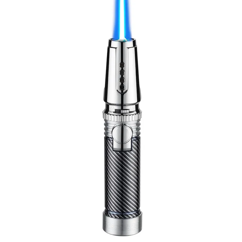Windproof electronic inflatable cigar lighter direct blue flame spray gun zinc alloy 1300°C 180x37mm black
