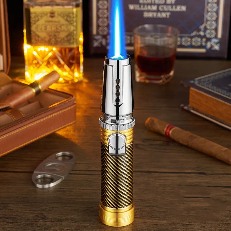 Windproof electronic inflatable cigar lighter direct blue flame spray gun zinc alloy 1300°C 180x37mm black