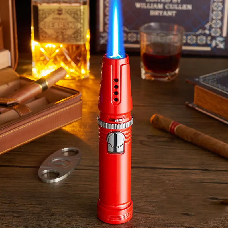 Windproof electronic inflatable cigar lighter direct blue flame spray gun zinc alloy 1300°C 180x37mm black