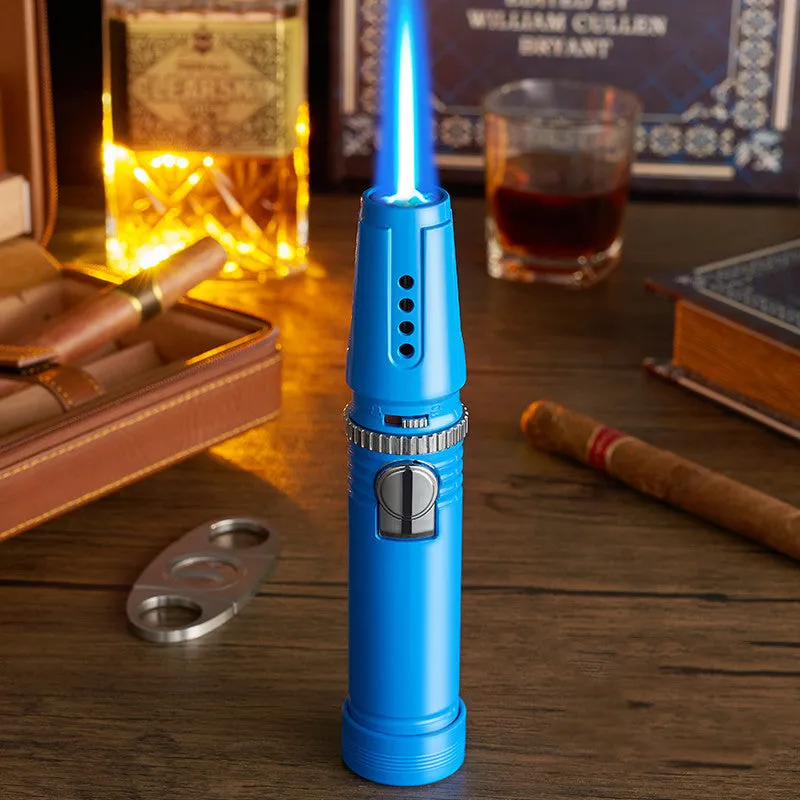 Windproof electronic inflatable cigar lighter direct blue flame spray gun zinc alloy 1300°C 180x37mm black