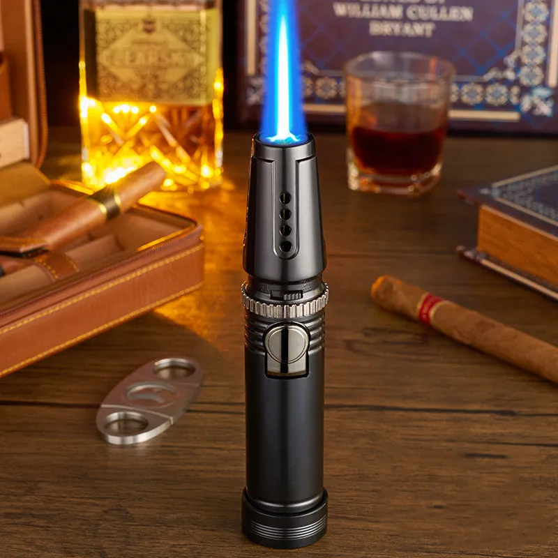 Windproof electronic inflatable cigar lighter direct blue flame spray gun zinc alloy 1300°C 180x37mm black