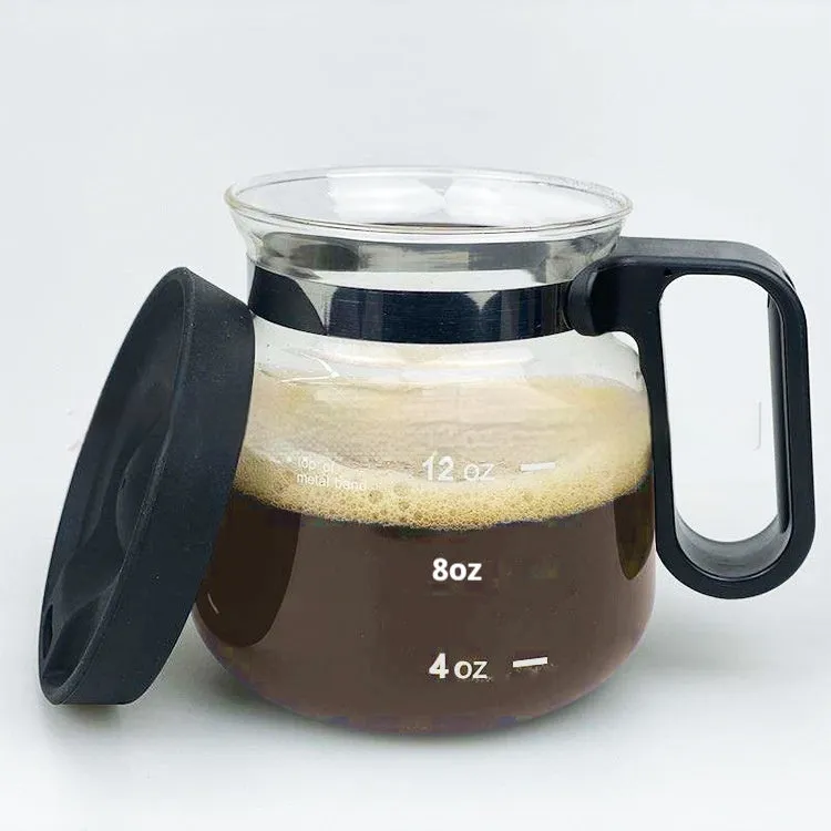 Transparent borosilicate glass coffee maker carafe with silicone cover, 355-473 ml capacity
