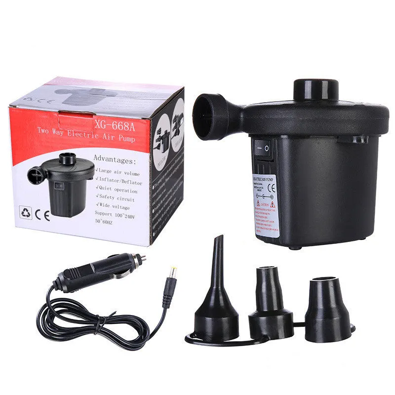 Electric dual-purpose air pump with plastic body, 1-metre power cord and 8-centimetre inflatable tube for household and car use