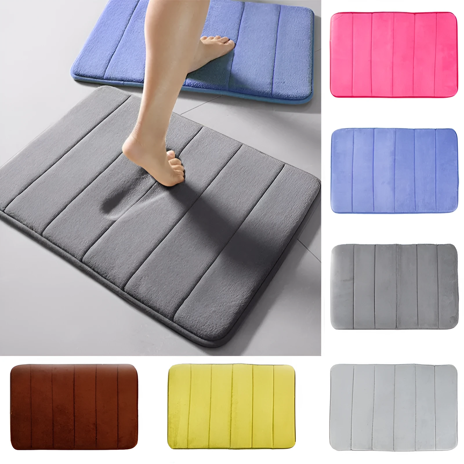 Memory cotton carpet with coral fleece surface, non-slip latex bottom, beige colour, 40x60cm size on bathroom floor