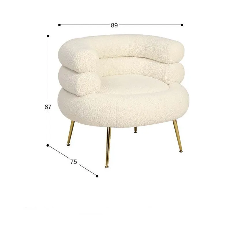 Nordic light luxury hot dog sofa chair in white cloth upholstery with art pattern, suitable for balcony or dressing room