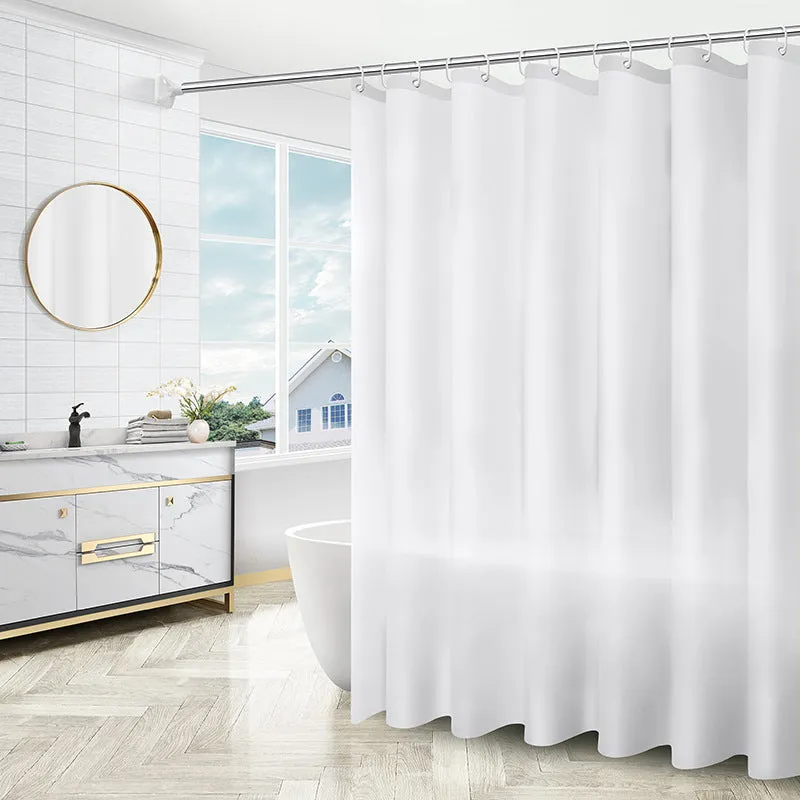 PEVA shower curtain with stainless steel buttonholes in simple modern geometric pattern, multiple colour options