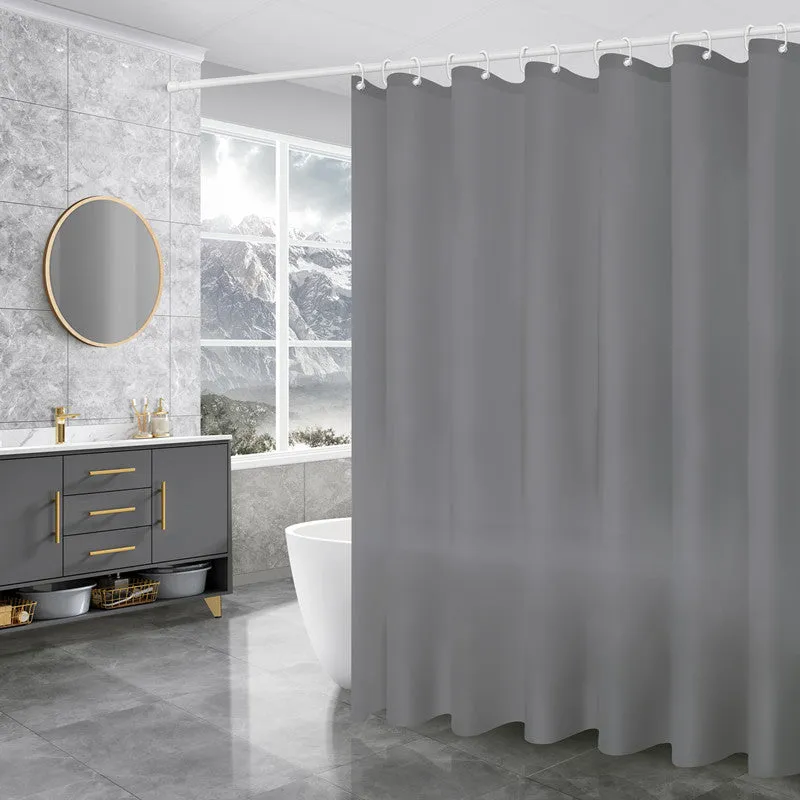 PEVA shower curtain with stainless steel buttonholes in simple modern geometric pattern, multiple colour options