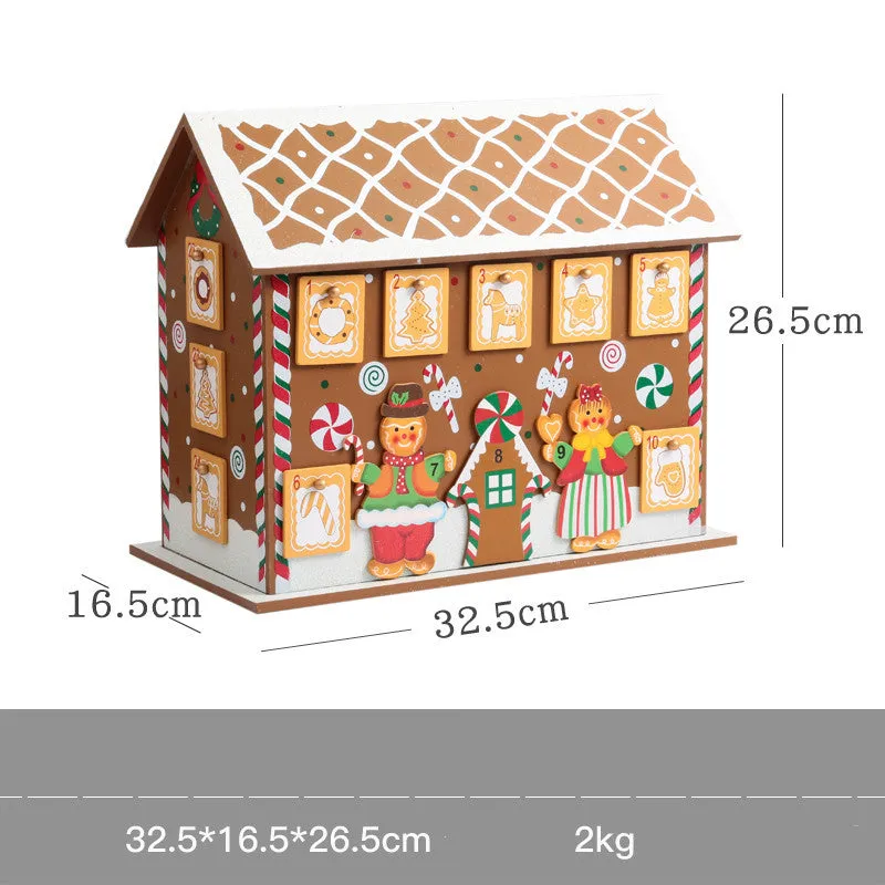 Wooden Christmas calendar with 24 red and green compartments for advent countdown, 37x32x6 cm