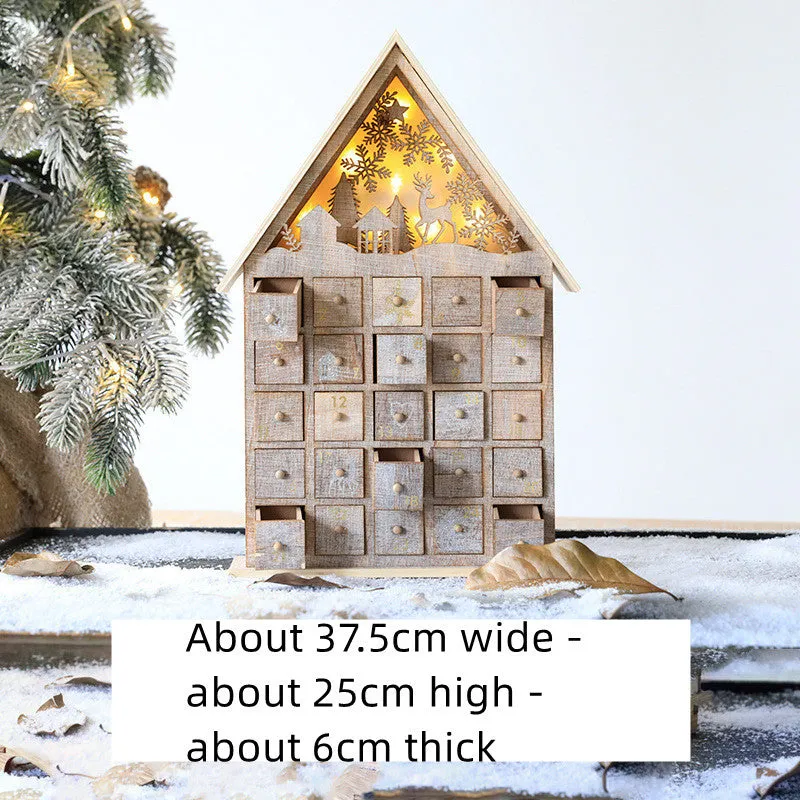Wooden Christmas calendar with 24 red and green compartments for advent countdown, 37x32x6 cm