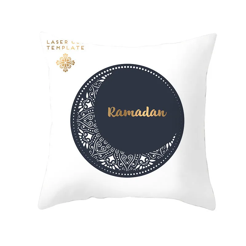 Eid Mubarak printed pillowcase on soft peach skin fabric 44x44cm for Ramadan home decor