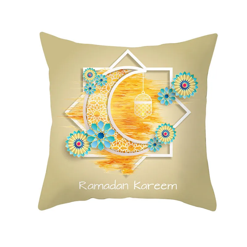 Eid Mubarak printed pillowcase on soft peach skin fabric 44x44cm for Ramadan home decor