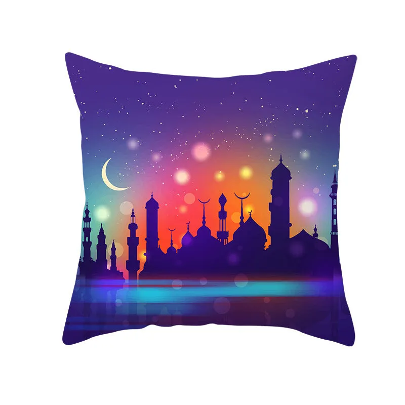 Eid Mubarak printed pillowcase on soft peach skin fabric 44x44cm for Ramadan home decor
