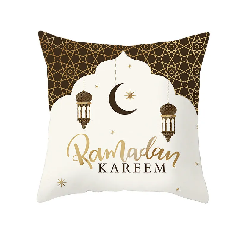 Eid Mubarak printed pillowcase on soft peach skin fabric 44x44cm for Ramadan home decor