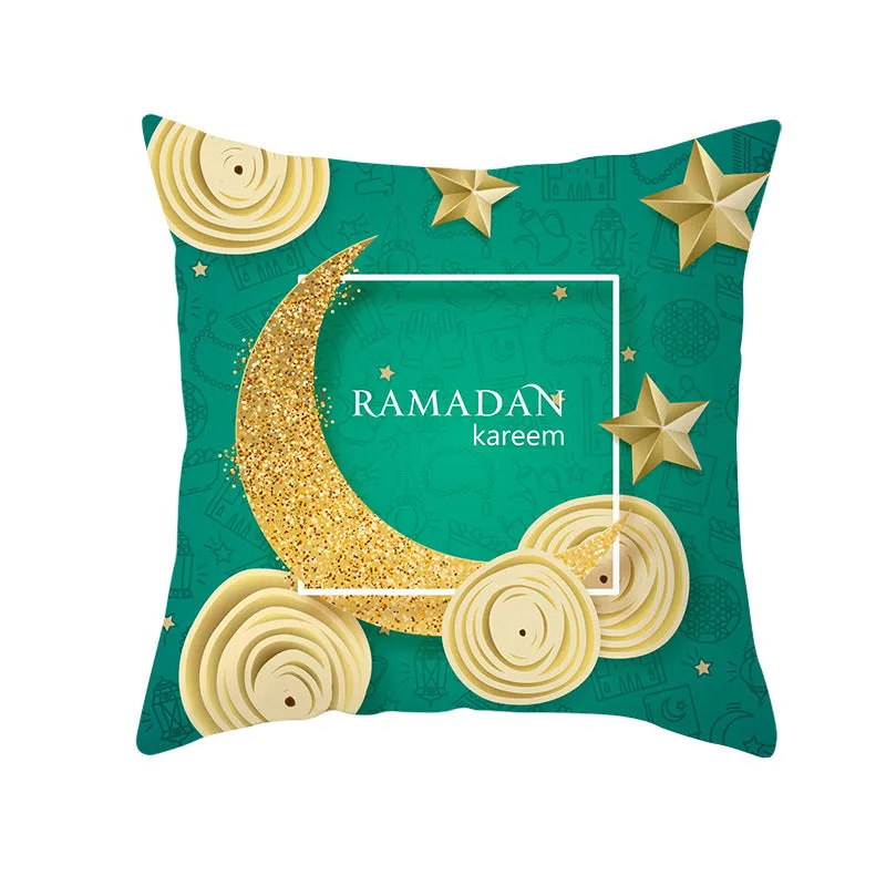 Eid Mubarak printed pillowcase on soft peach skin fabric 44x44cm for Ramadan home decor