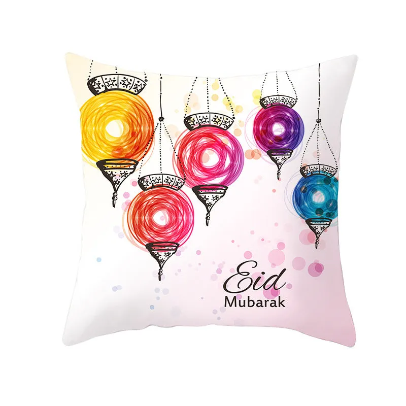 Eid Mubarak printed pillowcase on soft peach skin fabric 44x44cm for Ramadan home decor