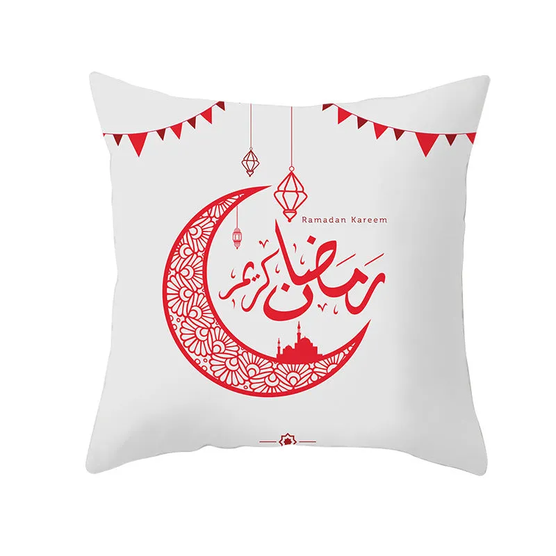 Eid Mubarak printed pillowcase on soft peach skin fabric 44x44cm for Ramadan home decor