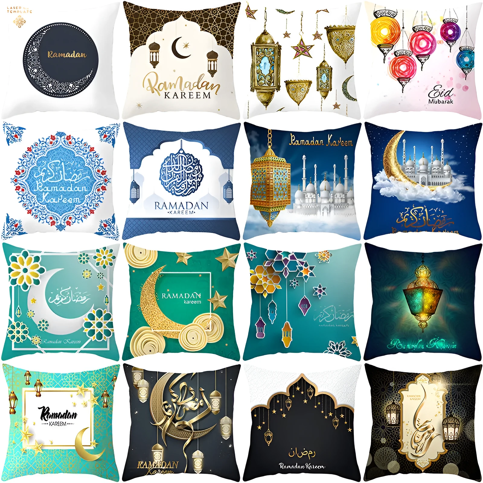 Eid Mubarak printed pillowcase on soft peach skin fabric 44x44cm for Ramadan home decor